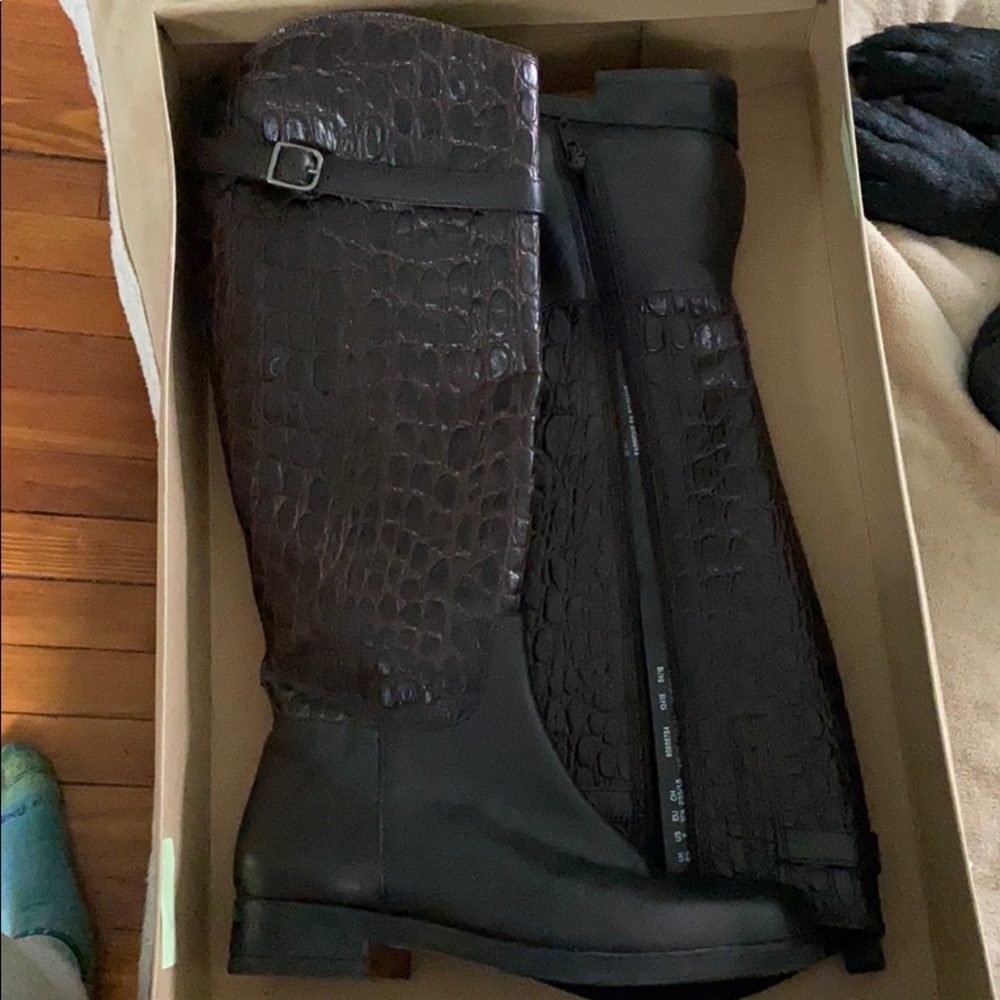 Dark Brown Faux Croc Leather Boots- Clarks